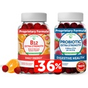 Lunakai Vitamin B12 in Probiotic Gummies Bundele - 3000 mcg Gummy za odrasle Energetska podpora in zdravje kosti - 5 milijard CFU na služijo za prebavni Gut zdravje z vitaminom C za ženske in moške