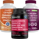 Ceylon cinamon (1 pk), Fadogia Tongkat Ali (1pk), in dušikov oksid (1pk) dodatek Bundle - Močni vitamini za srce, energijo, moški dobro počutje, & Imunska podpora - Non-GMO, Vegan, Gluten-free