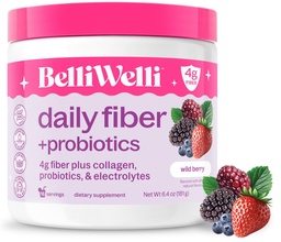 Belli Welli Fiber Supplement za ženske in moške – Premium Daily Fiber Powder iz organske Acacia z dodanim kolagenom, elektroliti in probiotiki – Brez Bloat, Zaprtje in Gut Health Support (Wild Berry)