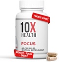 10X Health Focus Rhodiola Rosea - Brain Supplements for Memory and Focus - 60 kapsul Focus Supplement, Memory Supplement for Brain Health z Ginkgo Biloba, Huperzin A - Ginkgo Biloba Kapsule