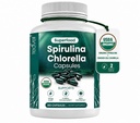 Teaveli Organic Spirulina in Klorella Kapsule – 180 tablete klorofila, modre zelene kapsule v prahu alg za podporo detoksu, mitohondriji in energiji – 3X več Klorela Spirulina v prahu/serving