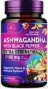 Ashwagandha 2,100 mg - Ashwagandha dodatki za ženske v vegetarijanskih kapsulah s praškom in korenskim izvlečkom, črni poper za visoko absorpcijo, na rastlinski osnovi, ne-GMO, ustekleničen v ZDA - 120 Veggie kapsul