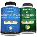 Nutrivein Premium Berberine 1200mg & Citrus Bergamot Extract 1400mg Bundele - Ceylon Cinamon & 25:1 Bergamia Extract - Hujšanje in Imunska podpora Plus zdravje srca - 120 kapsul