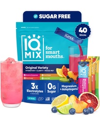 IQMIX Hidracija Elektrolitni prašek – 4-v-1 Formula za hidracijo, mentalno jasnost, razpoloženje in regeneracijo – mešanica brez sladkorja, Keto, magnezijev L-treonat, levja griva – 40 Count Variety Pack