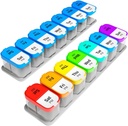 Ekstra velike tedenske tablete Organizator set - 2 XL Vitamin imetniki s 7 Odstranljivi AM PM kosov - Zanesljiva medicina Dispenzer za dom in potovanja, Prenosni dodatni zabojnik, Mavrica in modra/bela