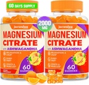 Magnezijev citrat Gumi - Magnezijev citrat z Ashwagandha & L-Theanin, visoka absorpcija Calm Gumies, Magnezijev Gummy za mir, počitek, živec, mišice, 120 Štetje