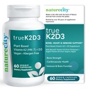 NatureCity TrueK2D3 Rastlinski vitamin K2 MK7 (90 μg) in D3 iz Algae( 2.500 i.e.) 2 v 1 Vitamin D3 K2 Dodatek za zdravje kosti, srca in imunskega sistema – 60 Veggie kapsul