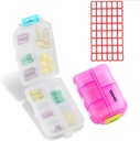 Tableta (2 paket) - Prenosne majhne dodatke Tableta Container Box z 10 Kompartmenti - Medicine Kapsule Vitamin Organizator Dispenser Imetnik Skladišče za potovalno žepno torbico(Pink+White)