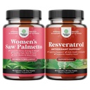 Paket ženske žage Palmetto in Resveratrol dodatek - Saw Palmetto Extract kapsule z Maca Root & Biotin za izgubo las in AMPK metabolični aktivator za presnovo povečanje in celično učinkovitost