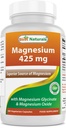 Najboljše naravne Magnezij 425 mg 180 Veggie kapsule - visoka absorpcija Magnezij Glicinat & Magnezijev oksid kelirani, ne-GMO, Gluten prosti mišice sprostitev (180 Število (Pack of 1))