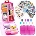 14 Mreže Travel tablete Organizator Box z 415-Pcs Medicine Ime Nalepke - Pocket Daily Lekarna Case Container Kit - Travel Medicinal Holder Dispenser for Fish Oil Vitamin Supplement Storage - Počisti roza