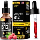 Vitamin B12 Tekoči kapljice - Vegan B12 vitamini 5000 mcg Metilkobalamin Hitro delovanje Podjezično B kompleksni tekoči vitamin B2, B3, B6 - Non-GMO, No Dairy, Soy & Sugar, Malina Okus, 2 fl. oz.