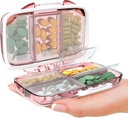 Potovalne tablete Organizator - Vlažen dokaz Prenosni Vitamin imetnik s 7 predelki, Kompakten dodatek Primer za Purse Essential Medicine Kit fot Potovanja Pocket Lekarna z nalepkami, Roza