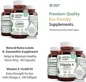 Naravna Nutra Lutein in Zeaksantin dodatek Soy Free, 20 mg - 60 Kapsule in vitamin A 10.000 i.e., Pomaga ohranjati zdravo vizijo z Omega 3, 100 Gluten brez Mehčalci