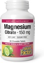 Naravni dejavniki Magnezijev citrat, 150 mg, Žvečljive tablete, Podpira živca, mišice in srce funkcijo, Ključ lime, sladkor brez, 60 Število
