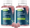 Viteey kalcij magnezijev cink Gumiji z vitaminom D3 - Podpira zdravje kosti, živcev in imunske funkcije - kalcij magnezijev cink D3 za odrasle & najstniki - GSO brezplačno - Žvečljiva malina okusno Gummy