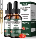 Magnezij Glycinate tekoče kapljice dodatek, z Magnezij Glycinate 500mg Ashwagandha, L - Theanine, Kamilica -Podpora Stres Relief, kosti, mišice, Mood Jagode Okus 2Pack
