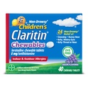 Claritin Otroška alergija Medicine, 24-urni ne-zasoplost Loratadin 5mg žvečljiva tableta, Antihistaminik za otroke starosti 2 leti in starejši, grozdni okus, 40 tablet