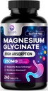 Magnezij Glycinate kelirani za Max Absorpcija - podpira kosti, mišice, živci in srce zdravje, naravni spanec in stres podporo, Najboljši magnezij dopolnilne tablete za celotno telo podporo - 240 tablet