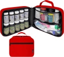 Velika oblazinjena tableta Bottle Organizer, Medicine Bag, Case, Nosilec za zdravila, Vitamini, in medicinske potrebščine s fiksnimi žepi - za domačo shranjevanje in potovanja - rdeča (brez ključavnice)