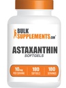BulkSupplements.com Astaksantin Softgels - Astaksantin dopolnila, antioksidant vir - Gluten Free, 1 Softgel na Serving (10mg), 180 Število (Pack od 1)