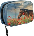 Fustylead Mane Horse v Poppy Flower Field in Sky Pill Organizator Primer z Zipper 2 krat na dan za vitamin in dodatek, 7 Day Travel Organizer Medicine Case
