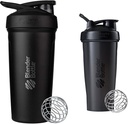 BlenderBottle Strada Shaker Cup Izolirana Steklenička iz nerjavečega jekla za vodo z žico Whisk, 24-Ounce, Črna & Classic Shaker steklenica kot nalašč za beljakovinske Shake in pred vadbo, 28-Ounce, črna