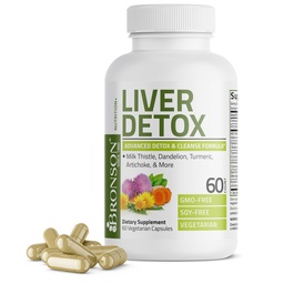 Bronson jetra Detox Napredno Detox & čiščenje Formula podpira zdravje jeter funkcijo z mlekom Thistle, Dandelion Extract, kurkuma, Artichoke Leaf & More, Non-GMO, 60 vegetarijanske kapsule
