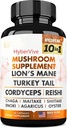 Dodatek gob 10x kompleks - Levi Mane, Turčija rep, Cordyceps, Reishi, Chaga, Maitake, Shiitake, Oyster Extract Gobe - Nootropic Brain Support dopolnila za spomin in fokus