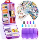 14 Mreže Travel tablete Organizator Box z 415-Pcs Medicine Ime Nalepke, Pocket Daily Lekarna Case Container, Travel Medication Imetnik Dispenser komplet za ribje olje Vitamin dopolnilno shranjevanje - Čista Purple