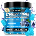 Kreatin monohidrat Gumiji 5000 mg za moške in ženske, brez sladkorja, nizko v kalorijah, z L-tavrin + vitamini za povečanje mišične moči