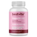 BESTVITE Vegan Vitamin D3 5000 i.e. + Vitamin K2 100 mcg v obliki MK-7 (120 vegetarijanskih kapsul) - brez stearat - vegan - brez GSO - brez glutena