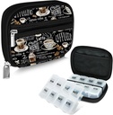 Serfeymi tedenski potovalne tablete Organizator tablete Primer za zapornice z odstranljivo 7 dan tablete Box, modna potovalna medicina tablete vsebnik za medicino, vitamin, dodatek - črna 02 + tablete