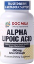 Alpha lipoična kislina 600 mg 120 kapsul - podpora za periferno nevropatijo živcev - brez glutena, vegan in ne- GMO za odrasle