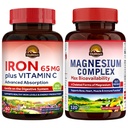 Vitalitown Magnezium Complex dodatek 500mg & 65mg železno dopolnilo za ženske moške, za spanje, mišice, Blood Building & Izboljšava energije