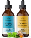 HERBAMAMA Zeliščne tekoče kapljice komplet - Stinging koprive in kurkumin Tinktura 4 fl oz - Vegan, Non-GMO, Sugar & Alkohol-free - 2 paket