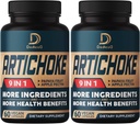 Artichoke Extract kapsule 6650mg 4-mesečna zaloga - podpora Prebava, Imunsko zdravje in ravnotežje telesa - kombiniranih 9 zelišč Papaya, Apple pektin, Ginger & More - Non-GMO 2 pakiranji 60 kapsul