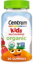 Centrum Kids' Organic Multigumies, Kids Multivitamine Gummies, Organic Multivitamin za otroke z bistvenimi hranili za imuno podporo, delovanje mišic in zdravje možganov - 90 Count