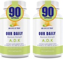 Naše dnevne Vites ADK dodatek - Vitamin A, D3 & K2 (kot MK7) - Podpora za kosti, Imunski sistem - Visoka moč Vitamini z ne gensko spremenjenimi sestavinami - Gluten, brez soje Zelenjavne kapsule 180 CT