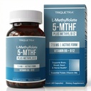 L metilfolat 7,5 mg plus metil B12 - aktivna oblika 5-MTHHF, dodatek MTHFR - kofaktor, pripravljen za krvni tok + B12 - podpira Mood, Homocystein Metilation, Kognition (60 kapsul)