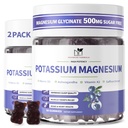 2 Pack Kalijev Magnezij Gumiji, brez sladkorja Kalijev Gumiji z magnezijem Glicinat 500mg Žvečljivi magnezij Kalij Dodatki s kalcij, cink, Vitamin za noge Cramps in mišice