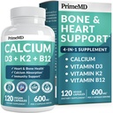 4- v-1 kalcijevi dodatki za ženske in moške - kalcij z vitaminom D3 K2 5000 i.e. dodatek, 601 mg na obrok - Gluten-free, Vegan- Friendly (120 ct)