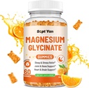 Magnezijeve žvečilke za odrasle - Magnezij Glicinat dodatek z vitaminom B6, L-teanin, vitamin D, CoQ10 - Magnezij Comlex Gumies za Mood, kosti in mišice, sladkor brez pomaranče aroma 60 ct