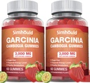 2 paket brez sladkorja Garcinia Cambogia Gummies - 3000mg 95% HCA z L-karnitinom, energijsko okrepitev, jagodni okus Gummy lažje vzeti kot tablete in kapsule 120 števk