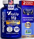 Magnezij Glicinat 200mg - ZDA Made Magnezij dodatek za spanje, srce, kosti, Presnova Podpora - Visoka absorpcija Magnezijev Biglicinat Kapsule - 120 Veganskih keliranih kapsul