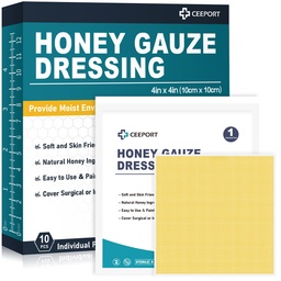 Oblačenje medene gaze, 4" x 4" Manuka Honey Rane Care, Medical Grade Honey Bandages for Rane Care, Honey Patch za hitrejše zdravljenje iz opeklin, Abrasions, cuts and Scalds (Pack of 10)
