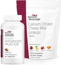 Bariatric Advantage Chevable Advanced Multi EA brez železno mešanega sadja, 60 Štetje in kalcijev citrat Chewy Bites 500 mg - Razvrščen sadni okus, 90 Število