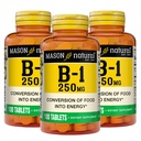 MASON NARAVNI Vitamin B1 Tiamin 250 mg, 300, dnevno oskrbo, prehransko dopolnilo za podporo ravni naravne energije, 100 tablet (paket 3)