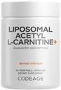 Koda Liposomski Acetil-L-karnitin+ dodatek - 500 mg acetil-L-karnitina na obrok - 3-mesečna dostava, liposomska dostava - Alcar dodatek - L-karnitin - ne-GMO, Gluten-free, 90 kapsul