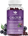 WOGORGT Kalcijev magnezijev cink Gumiji z vitaminom D3 - visoko Absorpcijski kompleks Kalcij dodatek z morskim mossom, Bezgove jagode za kosti, mišice, Imunski, Mood & Sleep Support, Vegan - 60 Gummies